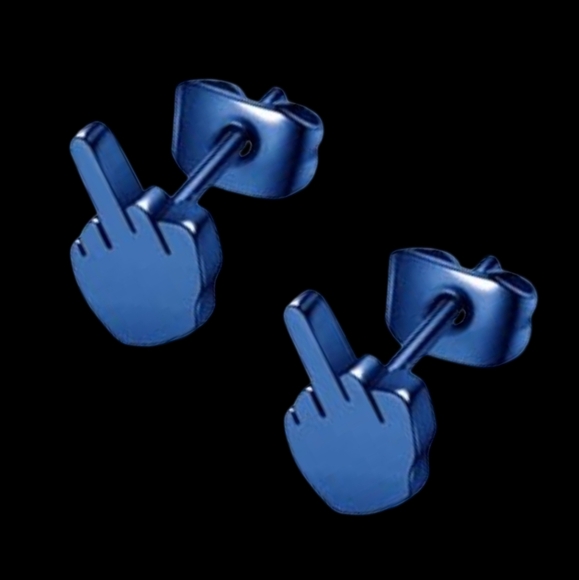Royal Blue Middle Finger Earrings Hands 1 Pair Fun Studs Humor Funny Joke F U - Picture 9 of 11